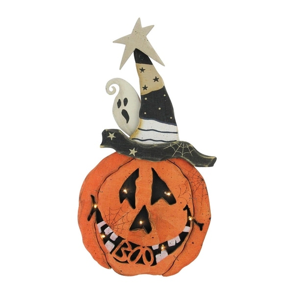 18.75" Battery Operated LED Lighted Pumpkin Standing Wood Halloween